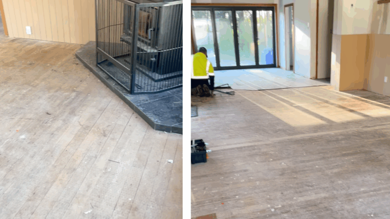Two images of the sanding process by Flooring Xtra